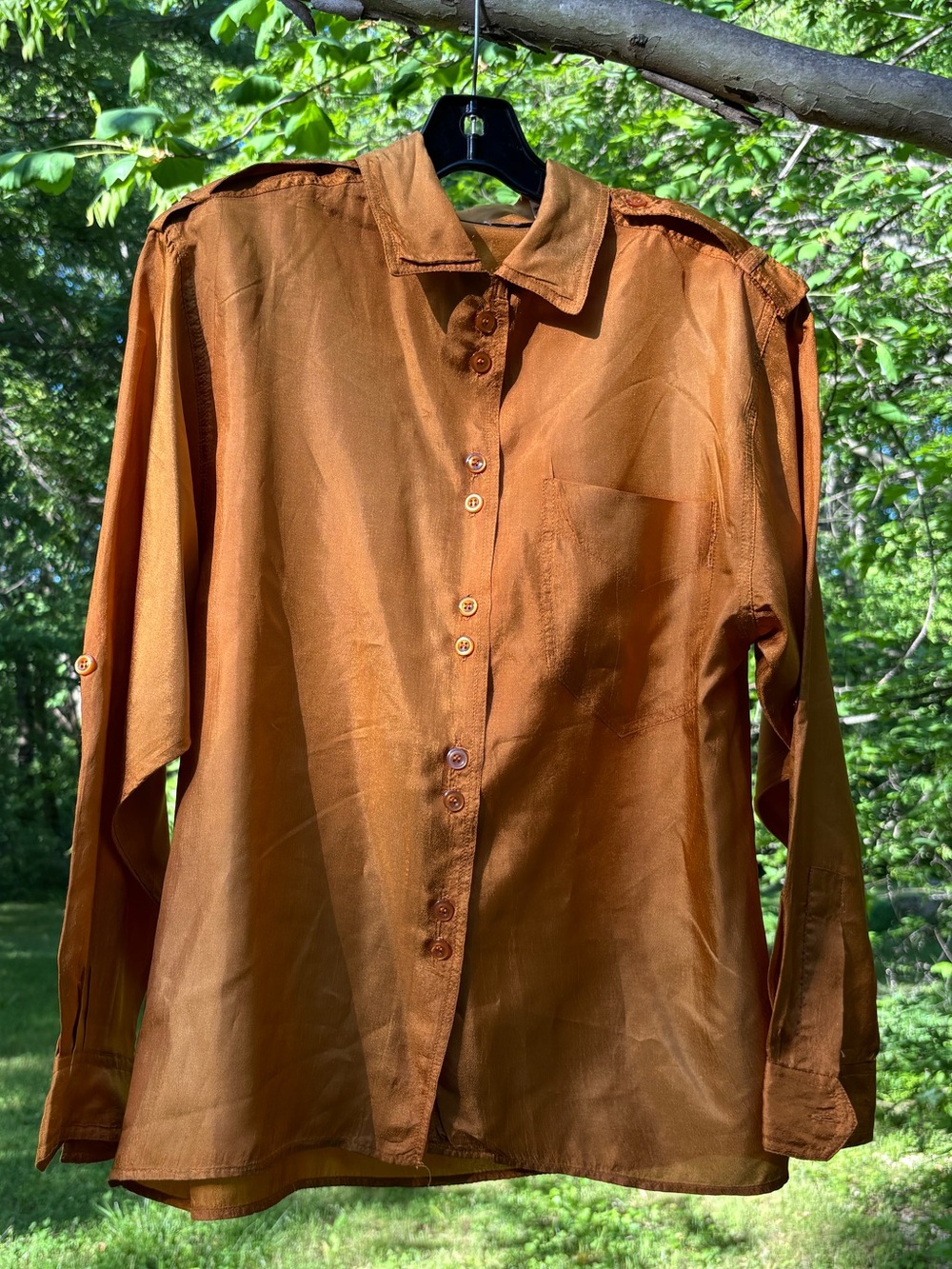 Vintage Mustard Gold Satin Blouse